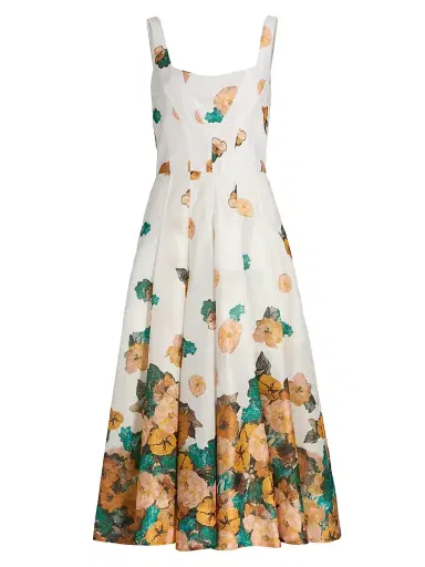 PRABAL GURUNG Women's Sun Floral Corset Midi-Dress - White Multi - Size 2 | Thumbnail 1