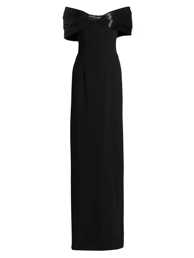 Women's Satin Crepe Off-the-Shoulder Column Gown - Black Black