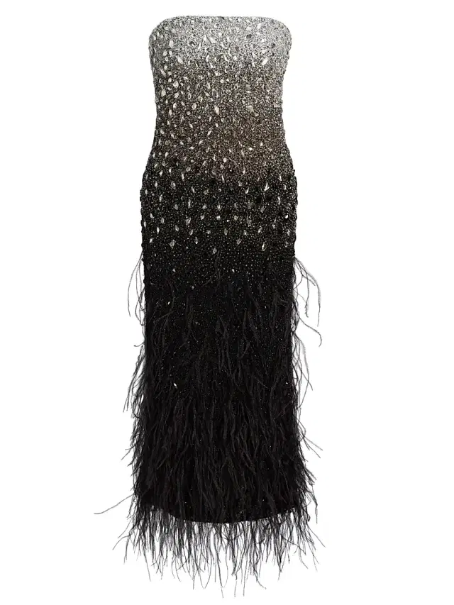 Pamella Roland Women's Ombré Feathered Embellished Cocktail Dress - Silver Multi