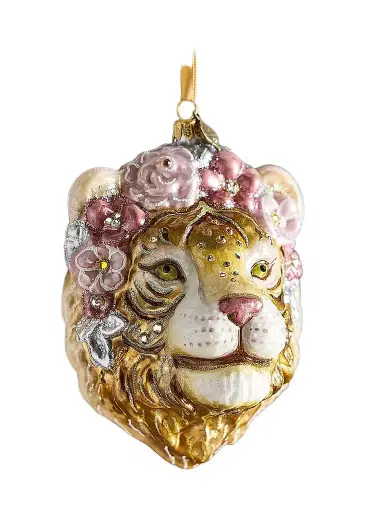 Jay Strongwater Metallic Tiger With Flower Crown Ornament | Thumbnail 1