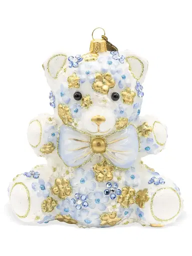 Jay Strongwater Blue Floral Teddy Christmas Ornament | Thumbnail 1