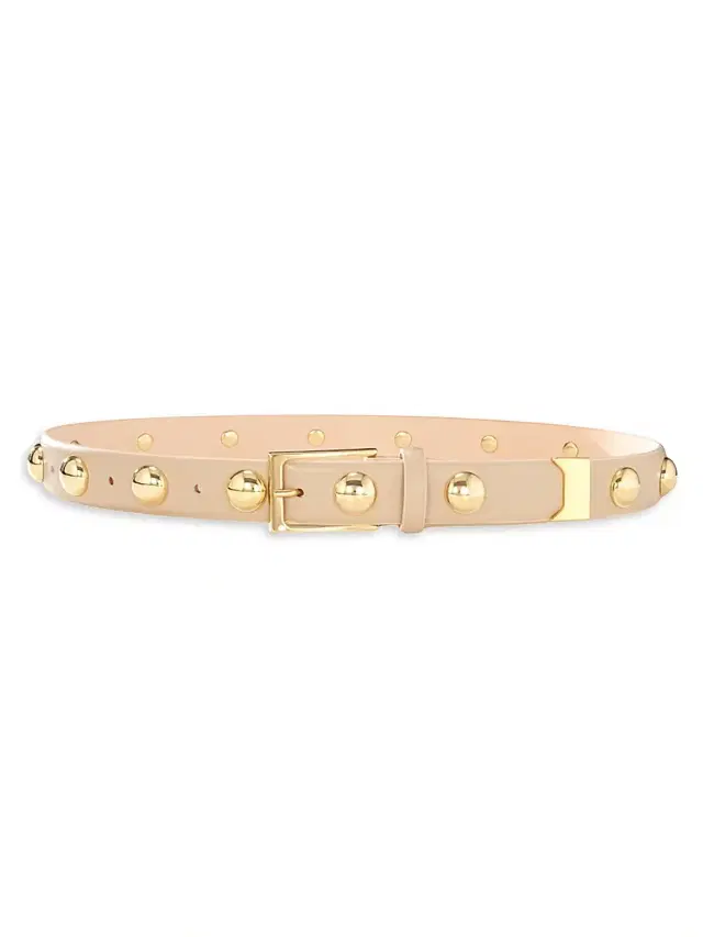 Women's Studded Leather Belt - Beige