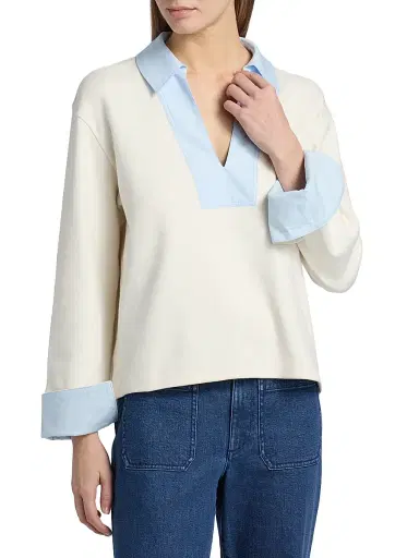 TANYA TAYLOR Women's Whitney Contrast-Trimmed Cotton Top | Thumbnail 3