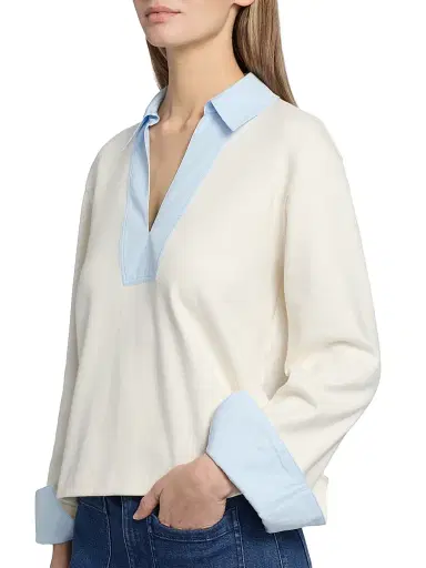 TANYA TAYLOR Women's Whitney Contrast-Trimmed Cotton Top | Thumbnail 6