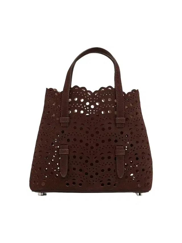 ALAIA Women's Mina 20 Wave Perforated Suede Top Handle Bag - Brun Fonce