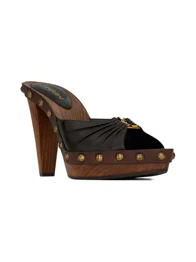 Saint Laurent Women's Babylone Clogs in Smooth Leather - Eagle Brown | Thumbnail 2 Saint Laurent Women's Babylone Clogs in Smooth Leather - Eagle Brown | Thumbnail 2