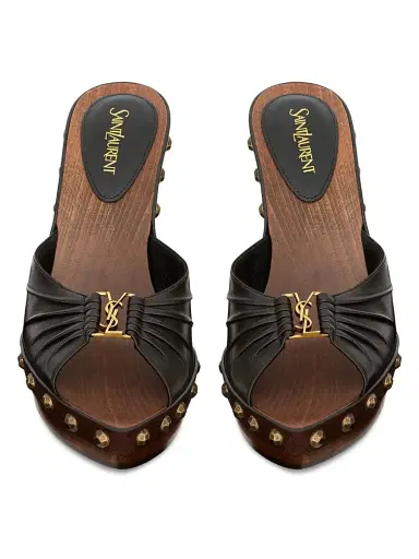 Saint Laurent Women's Babylone Clogs in Smooth Leather - Eagle Brown | Thumbnail 3 Saint Laurent Women's Babylone Clogs in Smooth Leather - Eagle Brown | Thumbnail 3