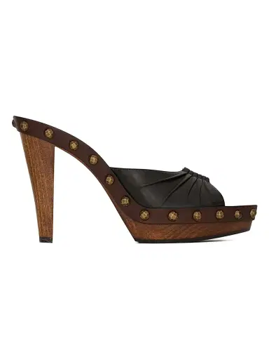 Saint Laurent Women's Babylone Clogs in Smooth Leather - Eagle Brown | Thumbnail 1 Saint Laurent Women's Babylone Clogs in Smooth Leather - Eagle Brown | Thumbnail 1