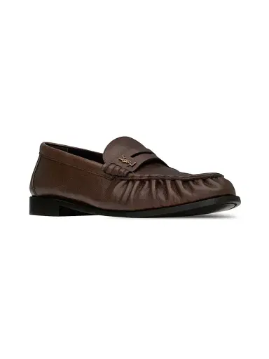 Saint Laurent Men's Le Loafers Supple in Matte Leather - Paris Brown - Size 12 | Thumbnail 2