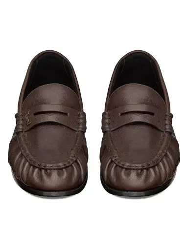 Saint Laurent Men's Le Loafers Supple in Matte Leather - Paris Brown - Size 12 | Thumbnail 3