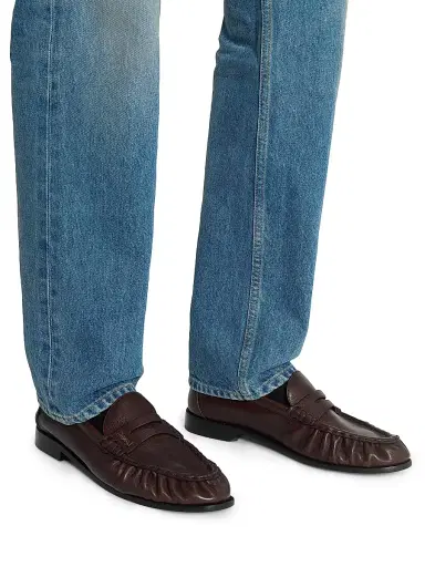 Saint Laurent Men's Le Loafers Supple in Matte Leather - Paris Brown - Size 12 | Thumbnail 4