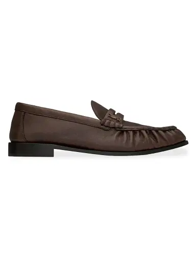 Saint Laurent Men's Le Loafers Supple in Matte Leather - Paris Brown - Size 12 | Thumbnail 1