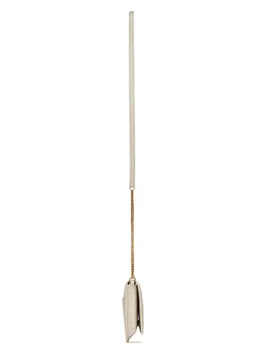 Saint Laurent Women's Cassandre Phone Holder in Shiny Crocodile-Embossed Leather - Blanc Vintage | Thumbnail 4