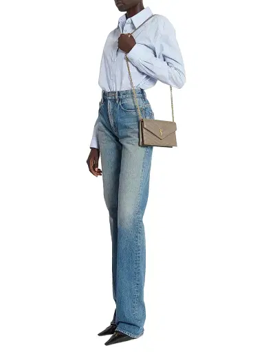 Saint Laurent Women's Cassandre Envelope Chain Wallet in Grain De Poudre Leather - Light Taupe | Thumbnail 2