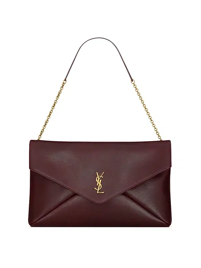 Saint Laurent Women's Cassandre XXL Pouch on Chain in Shiny Leather - Rouge Cabernet