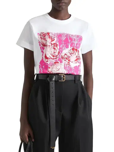 Givenchy Women's T-Shirt in Cotton with Flowers Print - White Pink | Thumbnail 2 Givenchy Women's T-Shirt in Cotton with Flowers Print - White Pink | Thumbnail 2