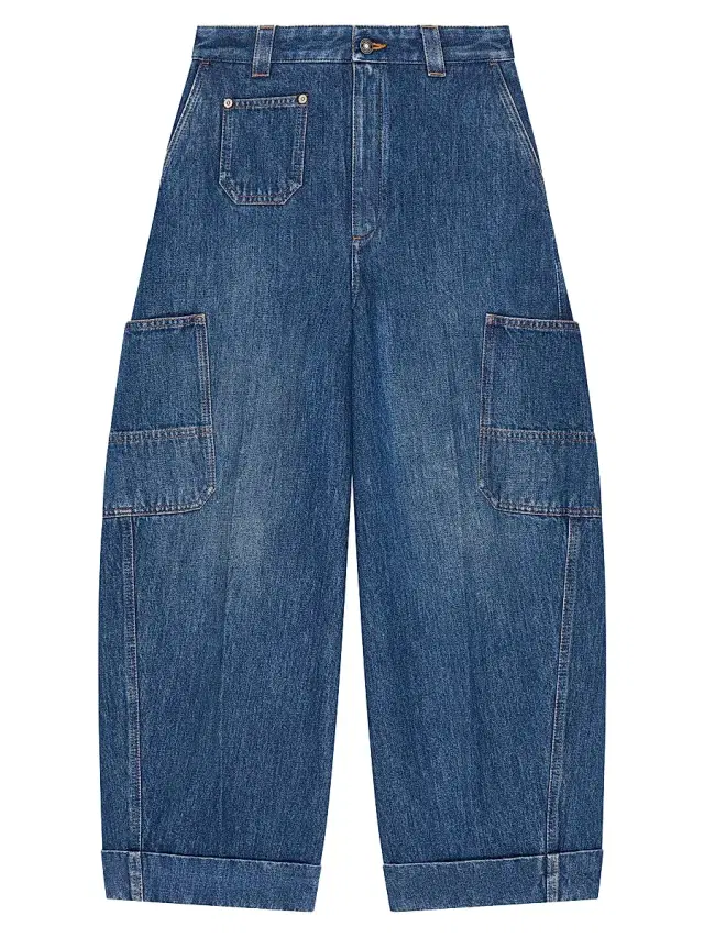 Women's Cropped Cocoon Cargo Jeans - Medium Blue