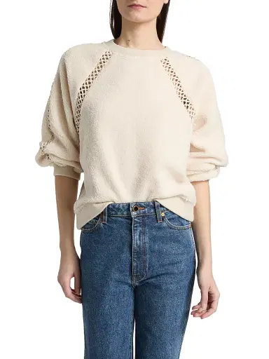 Ba&sh Women's Sweet Open-Knit Bouclette Crewneck Sweatshirt - Ecru - Size Small | Thumbnail 3