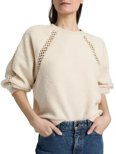 Ba&sh Women's Sweet Open-Knit Bouclette Crewneck Sweatshirt - Ecru - Size Small | Thumbnail 6