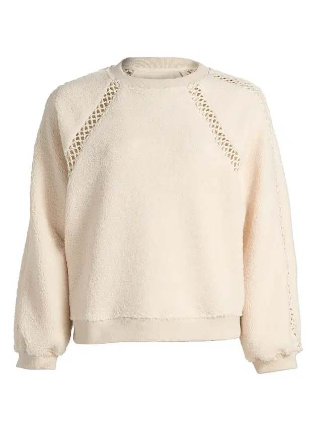 Women's Sweet Open-Knit Bouclette Crewneck Sweatshirt - Ecru