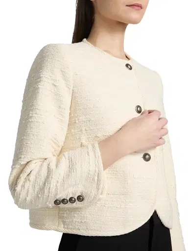 Ba&sh Women's Alfie Textured Cotton-Blend Jacket - Ecru - Size Large | Thumbnail 6