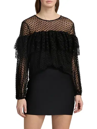 Ba&sh Women's Raff Sheer Swiss Dot Ruffle Blouse - Noir - Size Large | Thumbnail 3 Ba&sh Women's Raff Sheer Swiss Dot Ruffle Blouse - Noir - Size Large | Thumbnail 3
