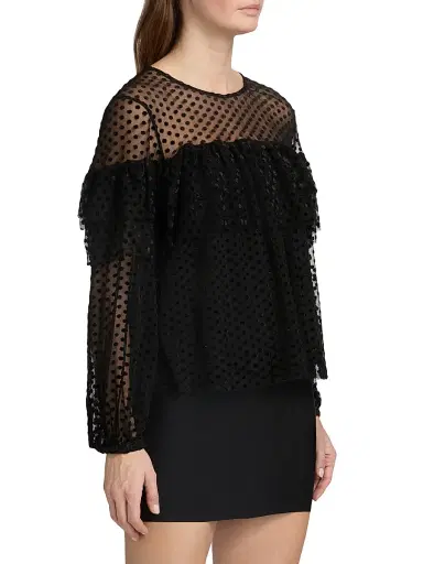 Ba&sh Women's Raff Sheer Swiss Dot Ruffle Blouse - Noir - Size Large | Thumbnail 4 Ba&sh Women's Raff Sheer Swiss Dot Ruffle Blouse - Noir - Size Large | Thumbnail 4