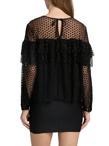 Ba&sh Women's Raff Sheer Swiss Dot Ruffle Blouse - Noir - Size Large | Thumbnail 5 Ba&sh Women's Raff Sheer Swiss Dot Ruffle Blouse - Noir - Size Large | Thumbnail 5