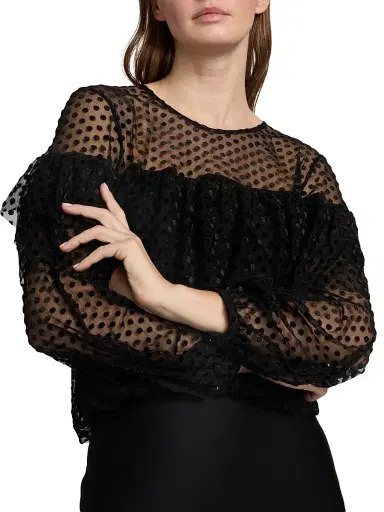 Ba&sh Women's Raff Sheer Swiss Dot Ruffle Blouse - Noir - Size Large | Thumbnail 6 Ba&sh Women's Raff Sheer Swiss Dot Ruffle Blouse - Noir - Size Large | Thumbnail 6