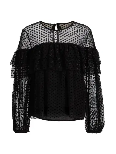 Ba&sh Women's Raff Sheer Swiss Dot Ruffle Blouse - Noir - Size Large | Thumbnail 1 Ba&sh Women's Raff Sheer Swiss Dot Ruffle Blouse - Noir - Size Large | Thumbnail 1