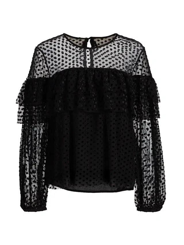 Women's Raff Sheer Swiss Dot Ruffle Blouse - Noir