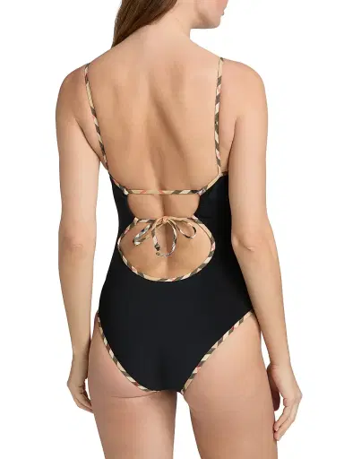 Burberry Women's Sylvia Check-Trimmed One-Piece Swimsuit - Black - Size XXS | Thumbnail 4 Burberry Women's Sylvia Check-Trimmed One-Piece Swimsuit - Black - Size XXS | Thumbnail 4