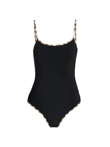 Burberry Women's Sylvia Check-Trimmed One-Piece Swimsuit - Black - Size XXS | Thumbnail 1 Burberry Women's Sylvia Check-Trimmed One-Piece Swimsuit - Black - Size XXS | Thumbnail 1