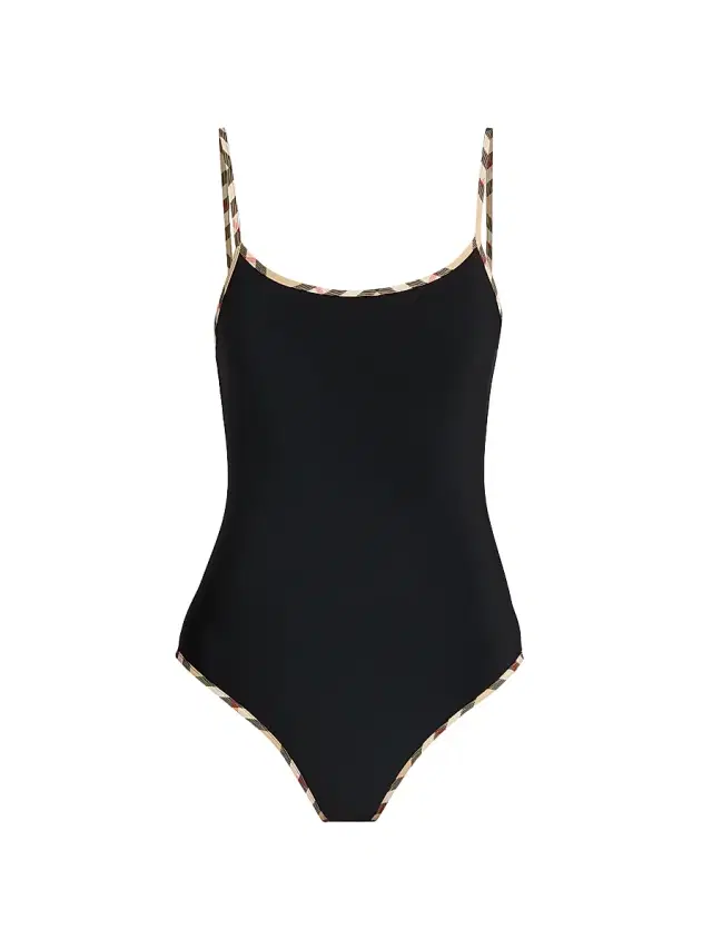 Burberry Women's Sylvia Check-Trimmed One-Piece Swimsuit - Black