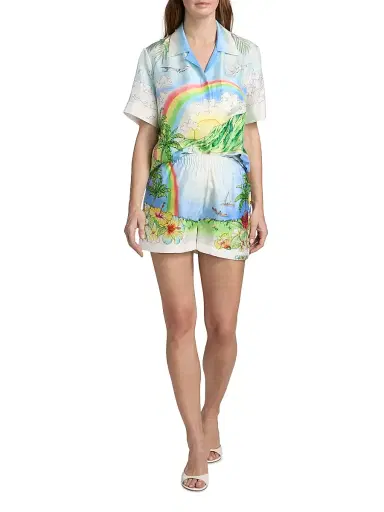 Casablanca Women's Aloha Printed Silk Shorts - Aloha | Thumbnail 2