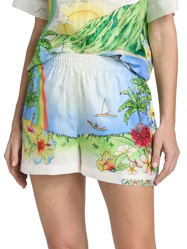 Casablanca Women's Aloha Printed Silk Shorts - Aloha | Thumbnail 3