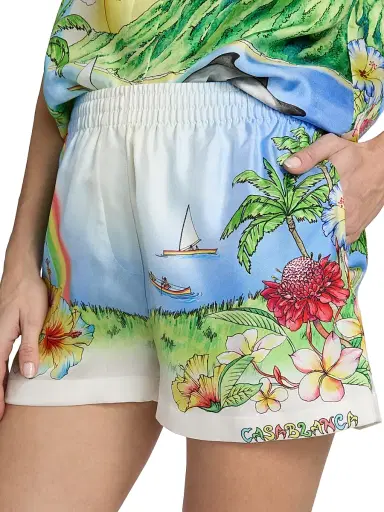 Casablanca Women's Aloha Printed Silk Shorts - Aloha | Thumbnail 6