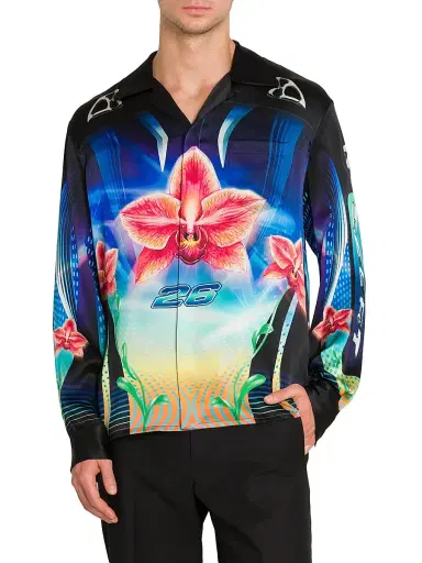 Casablanca Men's Orchid Racer Silk Button-Front Shirt - Orchid Racer | Thumbnail 3 Casablanca Men's Orchid Racer Silk Button-Front Shirt - Orchid Racer | Thumbnail 3