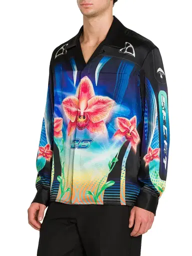 Casablanca Men's Orchid Racer Silk Button-Front Shirt - Orchid Racer | Thumbnail 4 Casablanca Men's Orchid Racer Silk Button-Front Shirt - Orchid Racer | Thumbnail 4