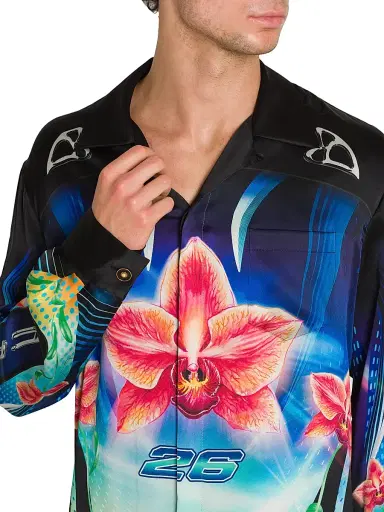 Casablanca Men's Orchid Racer Silk Button-Front Shirt - Orchid Racer | Thumbnail 6 Casablanca Men's Orchid Racer Silk Button-Front Shirt - Orchid Racer | Thumbnail 6