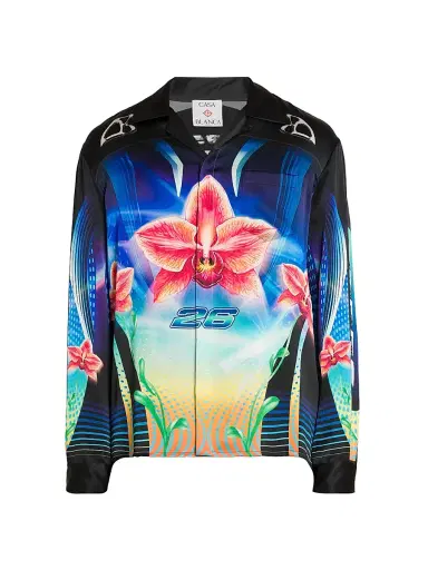 Casablanca Men's Orchid Racer Silk Button-Front Shirt - Orchid Racer | Thumbnail 1 Casablanca Men's Orchid Racer Silk Button-Front Shirt - Orchid Racer | Thumbnail 1