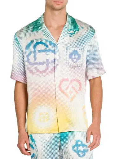 Casablanca Men's Halftone Logo Silk Button-Front Shirt | Thumbnail 3