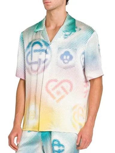 Casablanca Men's Halftone Logo Silk Button-Front Shirt | Thumbnail 4