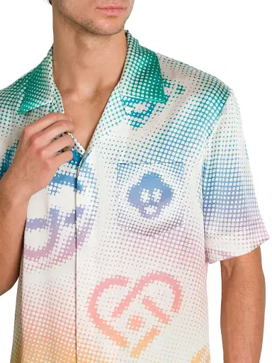 Casablanca Men's Halftone Logo Silk Button-Front Shirt | Thumbnail 6