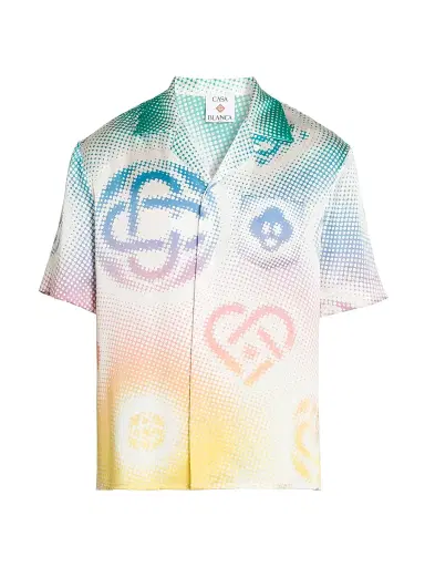 Casablanca Men's Halftone Logo Silk Button-Front Shirt | Thumbnail 1