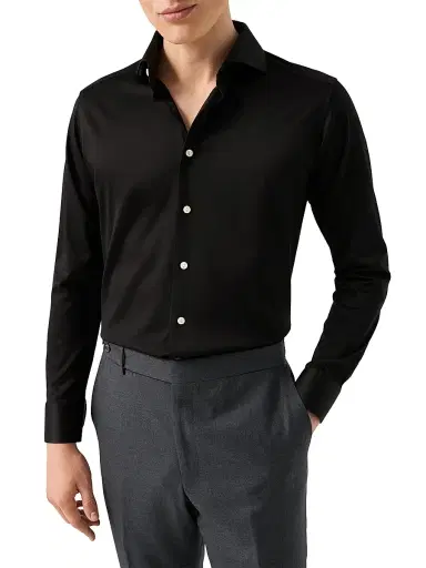 Eton Men's Cotton Jacquard Contemporary-Fit Shirt - Black | Thumbnail 2
