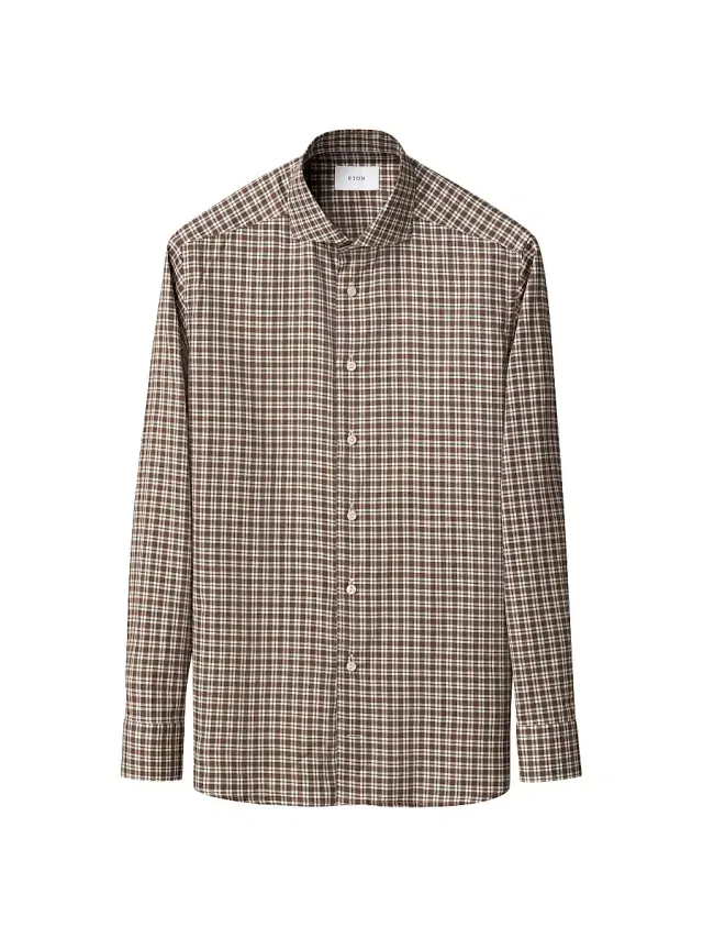 Men's Check Cotton Slim-Fit Button-Front Shirt - Brown