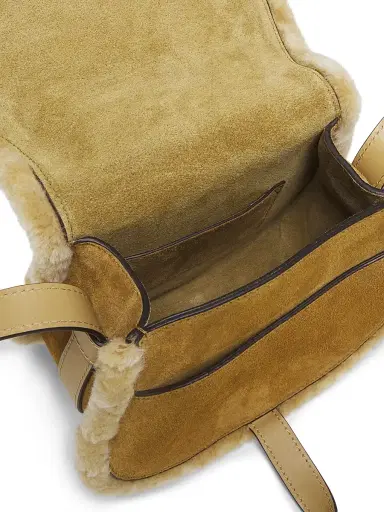 Chloé Women's Marcie Shearling-Trimmed Suede Saddle Bag - Summery Beige | Thumbnail 4 Chloé Women's Marcie Shearling-Trimmed Suede Saddle Bag - Summery Beige | Thumbnail 4