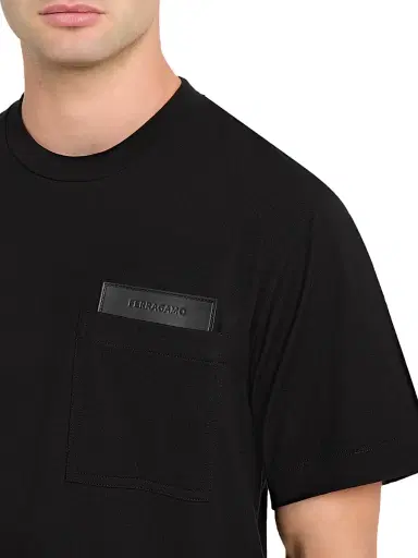 FERRAGAMO Men's Cotton Logo-Patch T-Shirt - Black | Thumbnail 5 FERRAGAMO Men's Cotton Logo-Patch T-Shirt - Black | Thumbnail 5