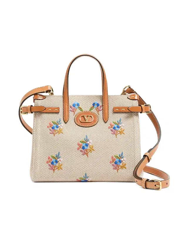 Women's Antibes  Canvas Shopping Bag with Embroidery - Natural